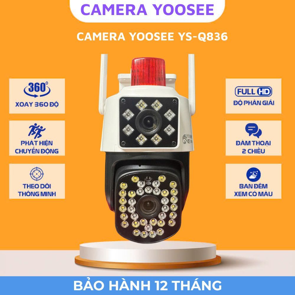 Camera YooSee Q836 2 mắt Xoay 360 Độ siêu nét, Có đèn báo động, Góc rộng - Đàm thoại 2 chiều, phát h