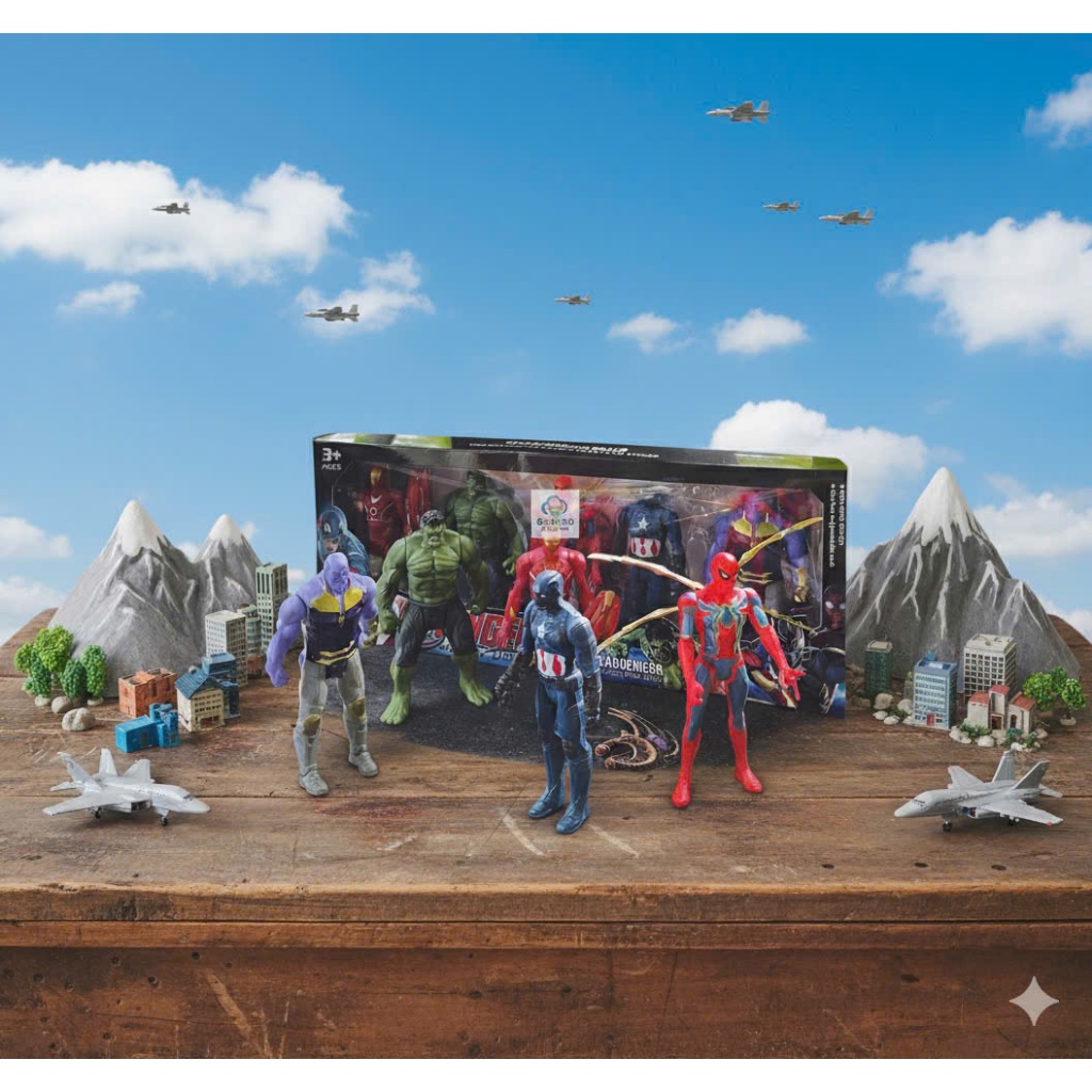 Đồ chơi mô hình siêu nhân nhện, captain, bộ 5 anh em siêu nhân Avengers có đèn