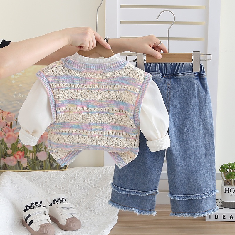 Set Thu Đông Áo Gile Len Màu Thun Tay Dài Quần Jean Bé Gái 1-5 Tuổi MINTSCLOSET Quảng Châu - GA2455