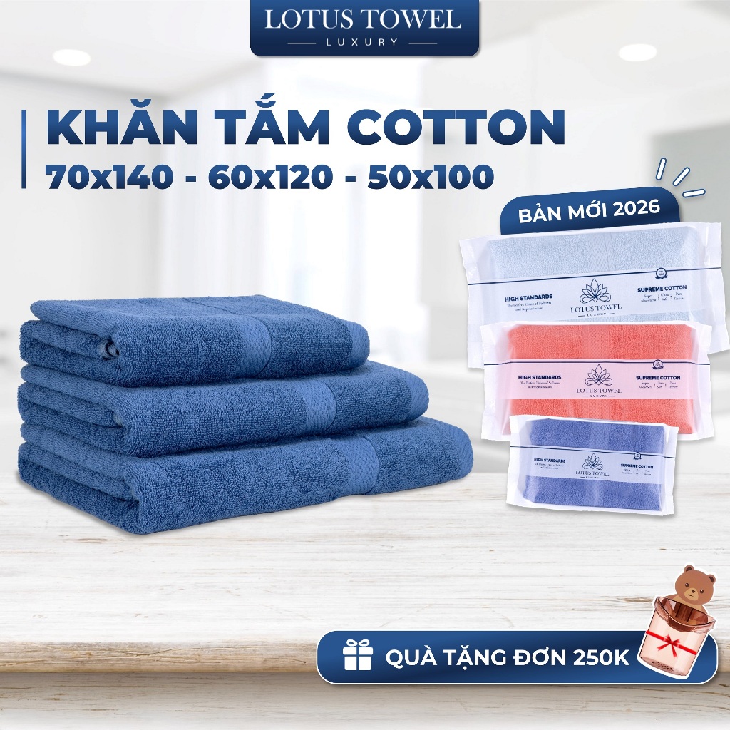 Khăn Tắm 70x140cm, 60x120cm, 50x100cm LOTUSTOWEL Hoàn Toàn Từ Cotton Tự Nhiên…