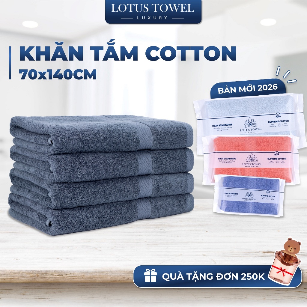 Khăn Tắm Cỡ Lớn 70x140cm LOTUS 100% Cotton Cao Cấp Mềm Mịn Thấm Hút Không Ra Màu