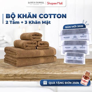  Bộ 5 Khăn   2 Khăn Tắm + 3 Lau Mặt   LOTUS TOWEL 100% Cotton Cao Cấp Mềm Mịn Thấm Hút Không Ra Màu 