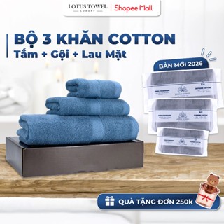 Bộ 3 Khăn Tắm Gội Lau mặt LOTUS TOWEL 100% Cotton Cao Cấp Mềm Mịn Thấm Hút Không Ra Màu 