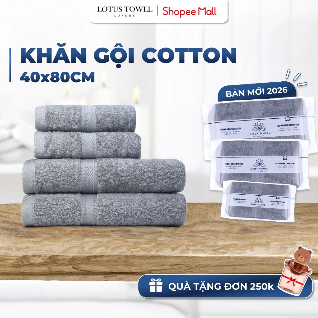 Combo 4 khăn Tắm Gội ( 2 Khăn Tắm - 2 Khăn Gội ) LOTUS TOWEL 100% Cotton Cao Cấp Mềm Mịn Thấm Hút