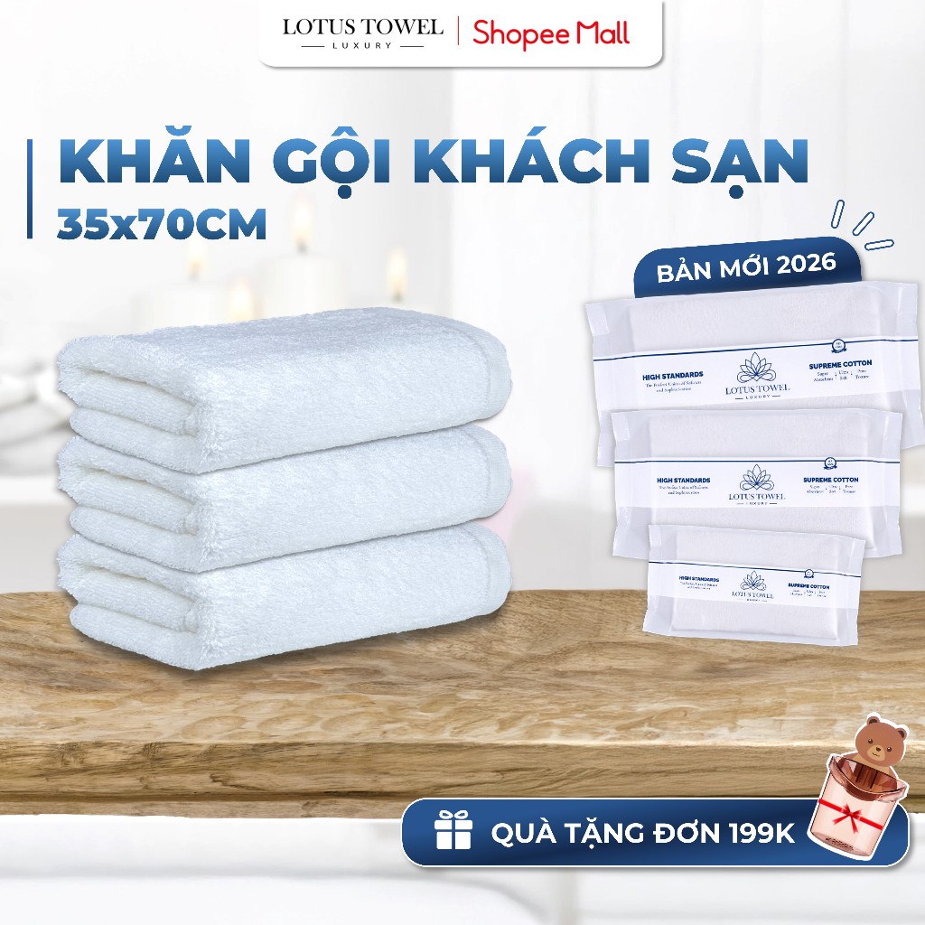 Khăn Gội Đầu Khách Sạn màu trắng 35x70cm LOTUS TOWEL  100% Cotton Cao Cấp, Mềm Mịn, Thấm Hút