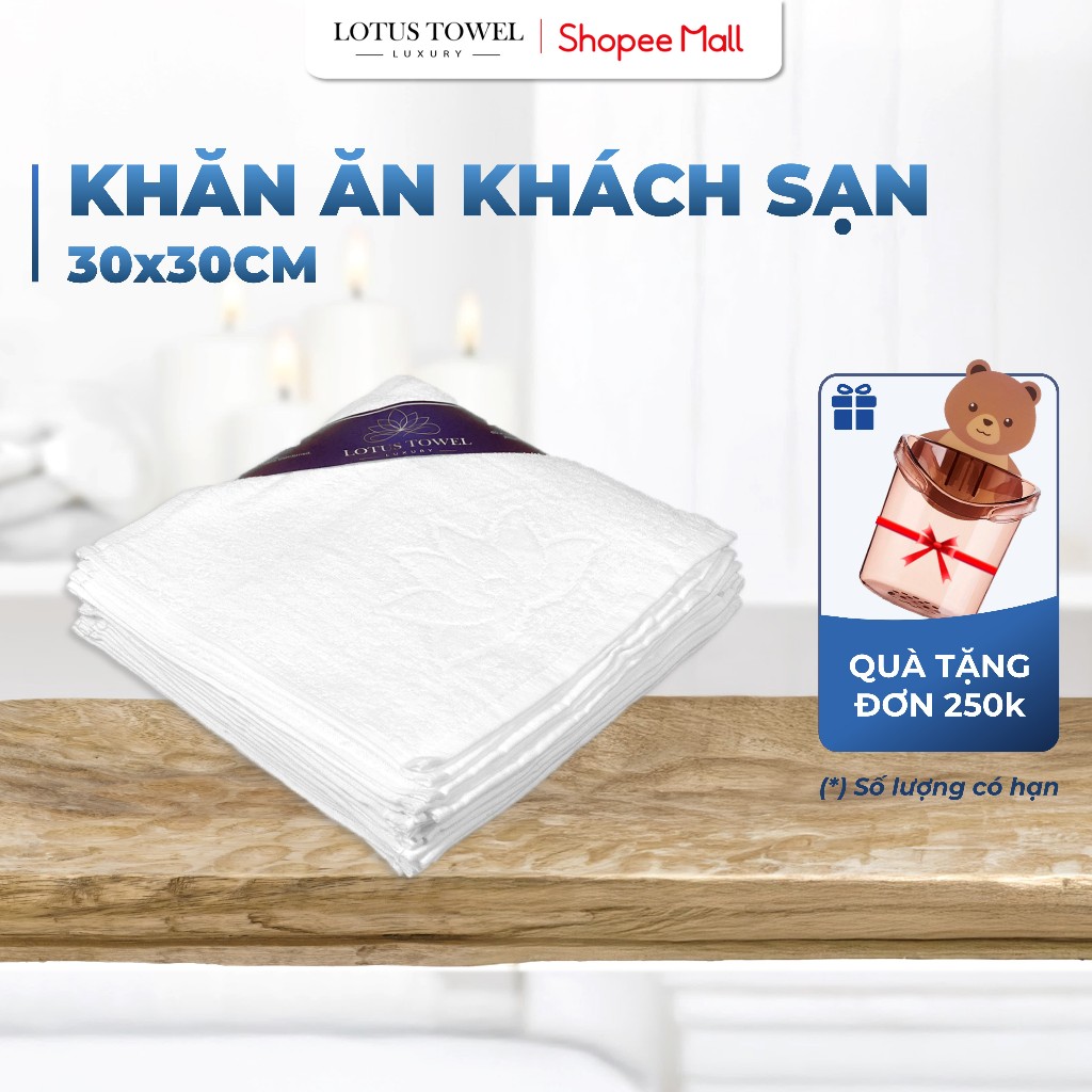Bộ 10 khăn ăn, khăn lau thương gia Lotus Towel, 100% Cotton Cao Cấp Mềm Mịn, Thấm Hút, Không Ra Màu 