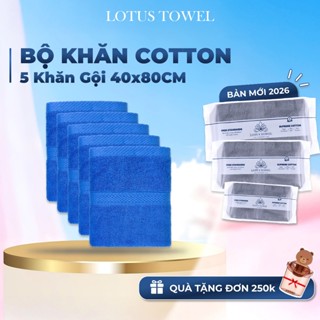 Bộ 5 khăn gội LotusTowel 40x80cm 100% Cotton Mềm Mịn Thấm Hút Không Ra Màu