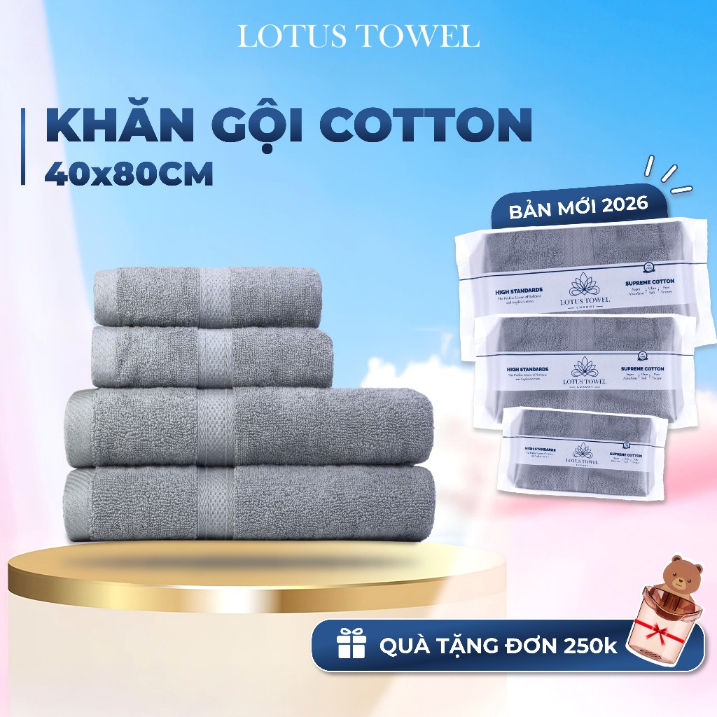 Combo Tắm Gội ( 2 Khăn Tắm - 2 Khăn Gội ) LOTUS TOWEL 100% Cotton Cao Cấp Mềm Mịn Thấm Hút