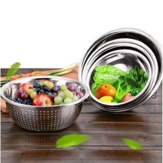 Sét 5 món rổ chậu inox nhiều size đựng rau củ quả sạch sẽ tiện lợi