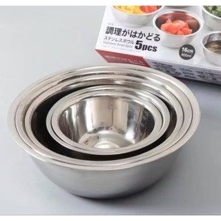 Sét 5 món rổ chậu inox nhiều size đựng rau củ quả sạch sẽ tiện lợi