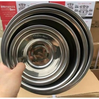 Sét 5 món rổ chậu inox nhiều size đựng rau củ quả sạch sẽ tiện lợi