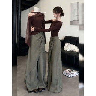  GB096 Set áo dài lệch vai và quần dáng váy hiện đại sang trọng mang đậm khí chất tiểu thư 