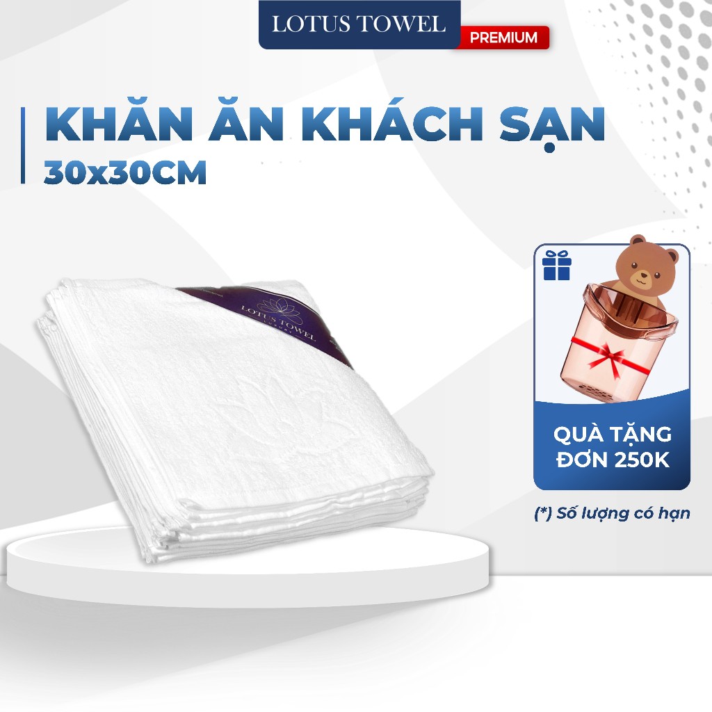 Combo 10 khăn ăn, khăn lau thương gia Lotus Towel, 100% Cotton Cao Cấp Mềm Mịn, Thấm Hút, Không Ra M