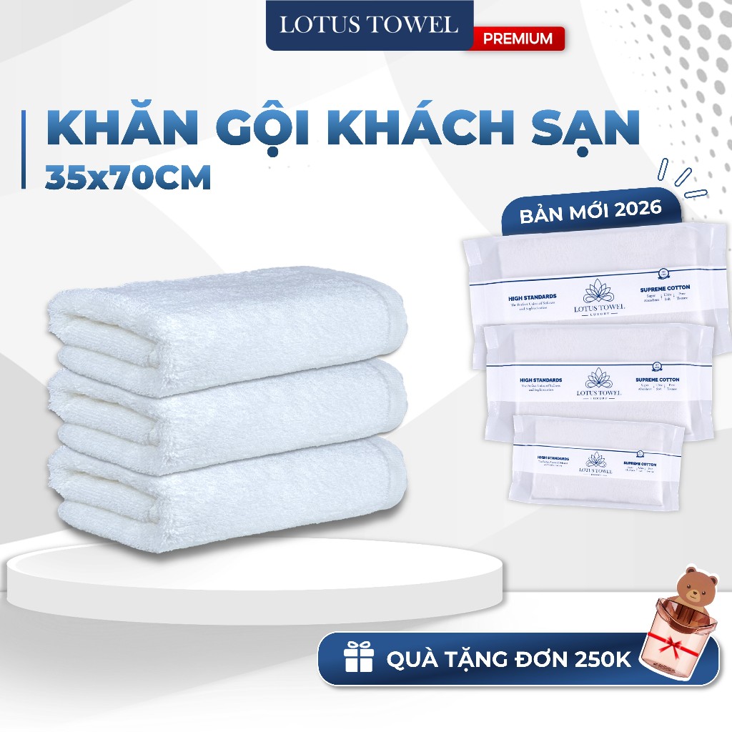 Khăn gội đầu Khách sạn màu trắng 35x70cm LOTUS TOWEL, 100% COTTON, siêu mềm mịn, thấm hút, dày dặn