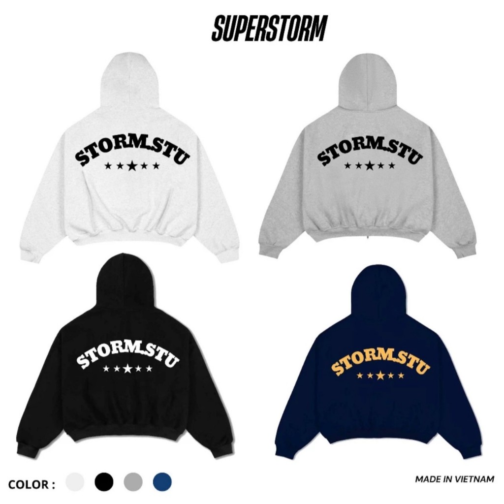 Áo Khoác Hoodie Zip Form Boxy STORM.STU – Nỉ Bông Dày Dặn, Form Rộng Nam Nữ