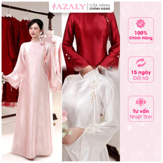  Áo Dài Gấm Vân Mây Truyền Thống Dáng Xuông 2 Tà Tay Dài Loe Xẻ Đính Nơ Sang Trọng Hiện Đại - ATT777 