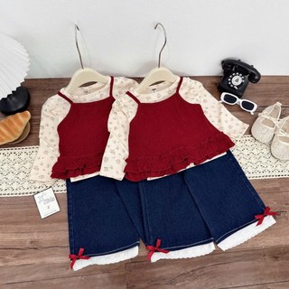  sét 3 chi tiết  gồm áo ghi lê áo trong hoa nhí và quần jean mềm cho bé gái 