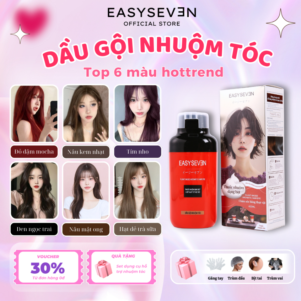 Dầu gội nhuộm tóc thảo dược EASYSEVEN – Không hư tổn, giữ màu lâu, nhuộm tại nhà tiện lợi