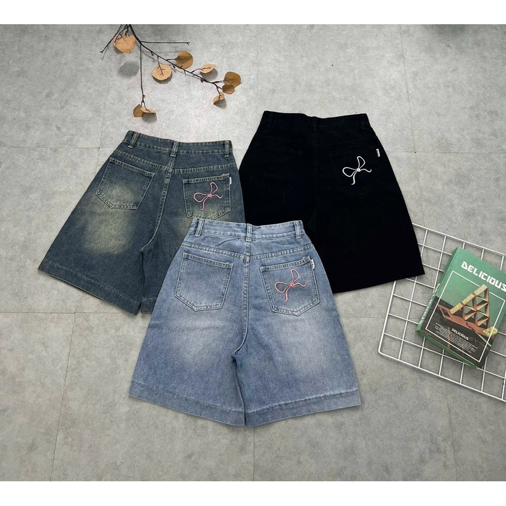 Quần short jean nữ,Quần bò ngố phom baggy lưng cao