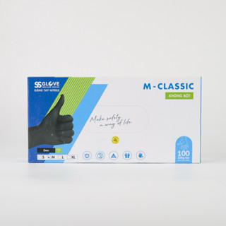 Găng tay cao su Nitrile SS màu đen không bột (Hộp 100 cái)
