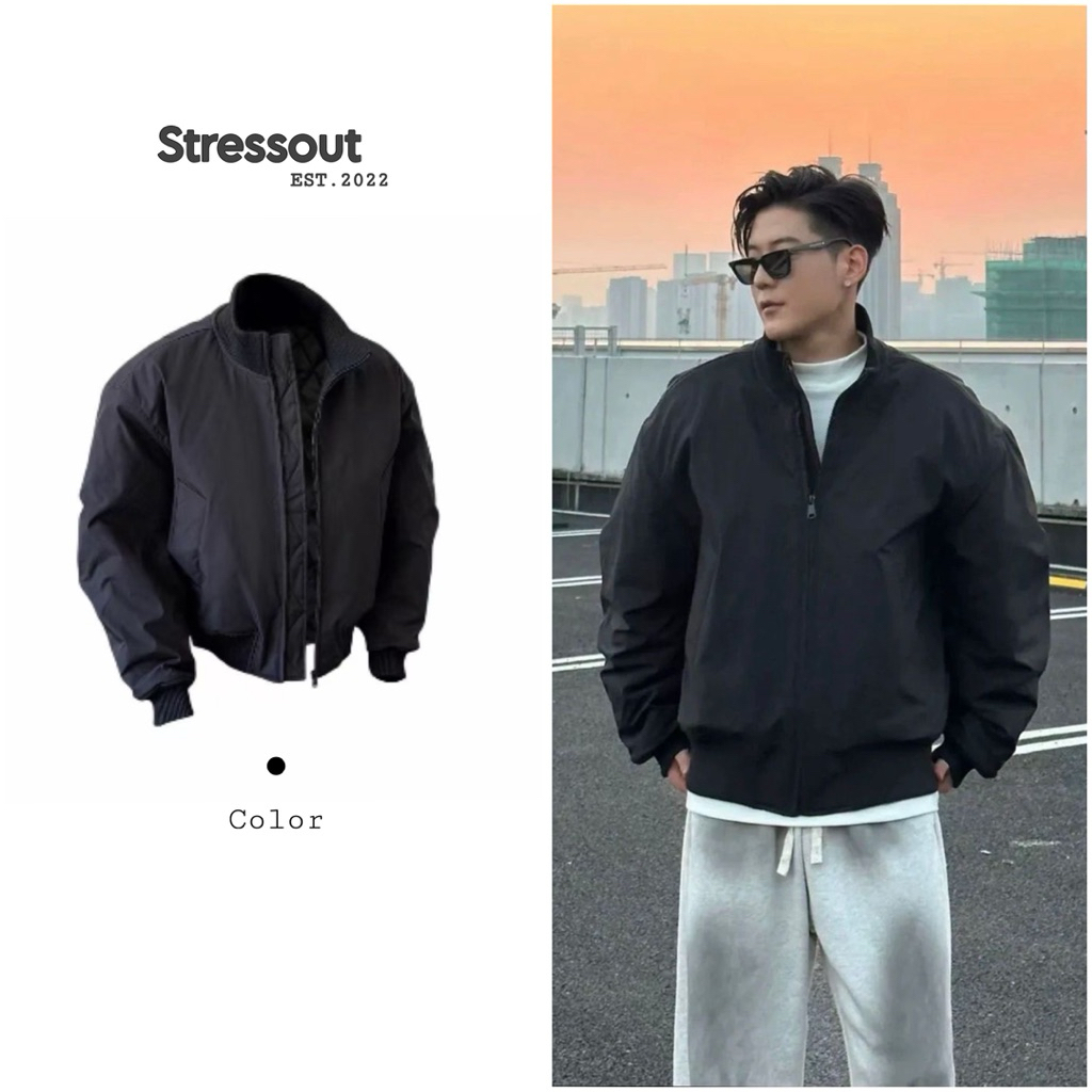 Áo Khoác Bomber Đen Form Rộng Nam Nữ Unisex Chống Nước Có Lót Bông Dày Giữ Ấm Mùa Đông-Stressout | BigBuy360 - bigbuy360.vn