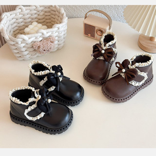  Giày Boot Bé Gái Cổ Ren Nơ Xinh Xắn – Phong Cách Công Chúa Chống Trượt Da Mềm Êm Chân 