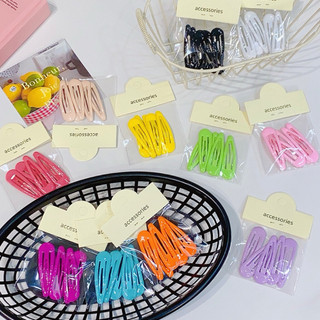 Set 5 kẹp tóc mỏ vịt kèm túi đựng gắn tag – phụ kiện tóc nhiều màu pastel xinh xắn