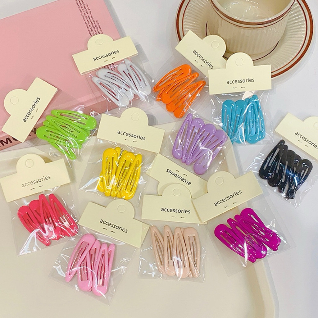 Set 5 kẹp tóc mỏ vịt kèm túi đựng gắn tag – phụ kiện tóc nhiều màu pastel xinh xắn