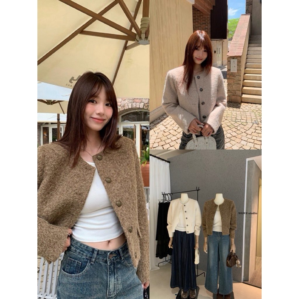 𝐢𝐦𝐜𝐡𝐢𝐜.𝟐𝟐𝐬 | Sẵn Ship Áo Khoác Dạ Lông Xù Cúc Kim Loại WGWE Phong Cách Hàn Quốc Thời Trang Nữ