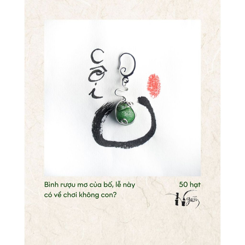 Bông tai một bên GIEO, dùng đá tự nhiên Moss Agate Mã não rêu