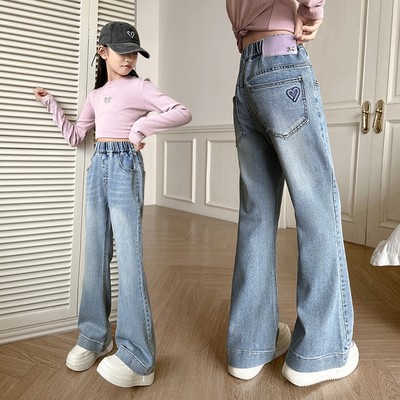 Quần Bò Mềm Co Giãn Cho Bé Gái Quần Jeans Ống Loe Phong Cách Thời Trang Hiện Đại Co Giãn Tốt JT308