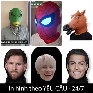   L.ĐẸP   Mặt nạ ếch xanh lá bằng silicon đội đầu hài hước troll đầu cá xanh hoá trang người nhện nháy mắt ronaldo messi 