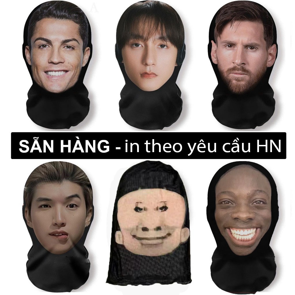 Mũ trùm đầu hình nhân vật nổi tiếng messi, ronaldo, ĐÌNH BẮC sơn tùng, jack, Hiếu thứ 2 , J97, SPEED. mặt nạ Cosplay