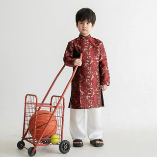  Áo dài bé trai vải Gấm Loang có ép keo size 1 tuổi đến 13 tuổi  KHÔNG KÈM QUẦN  