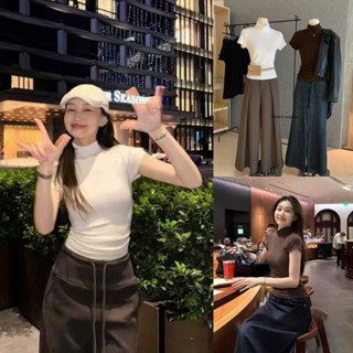  Ngocanh6959 SALE WGWE A485 Áo thun cổ cao ngắn tay #7698 phong cách basic mùa thu đông 