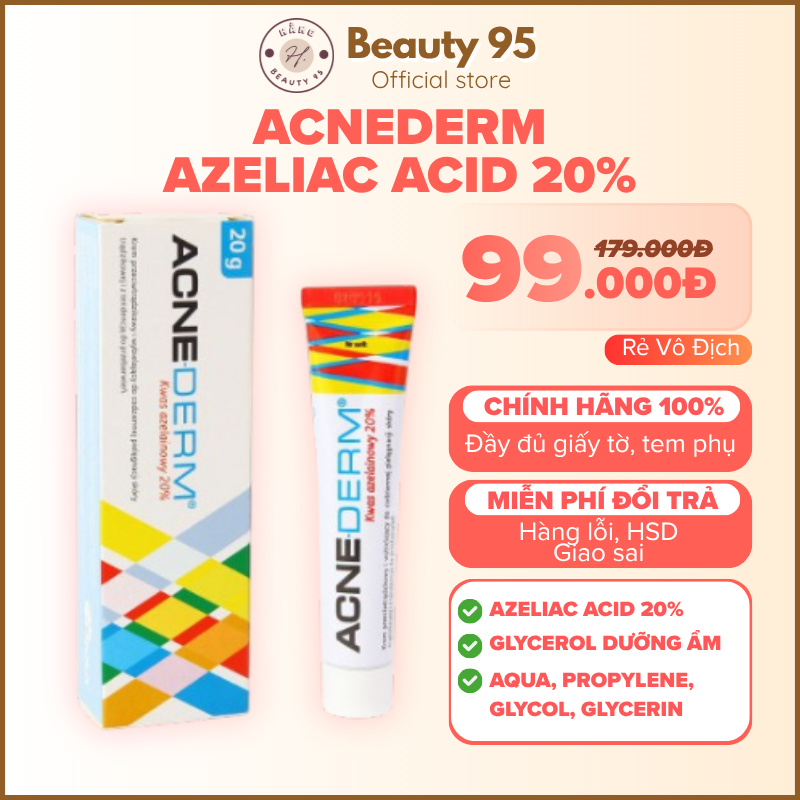 Kem Acnederm Giảm Mụn Làm Trắng Da Acne Derm 20% Axit Azelaic 20g