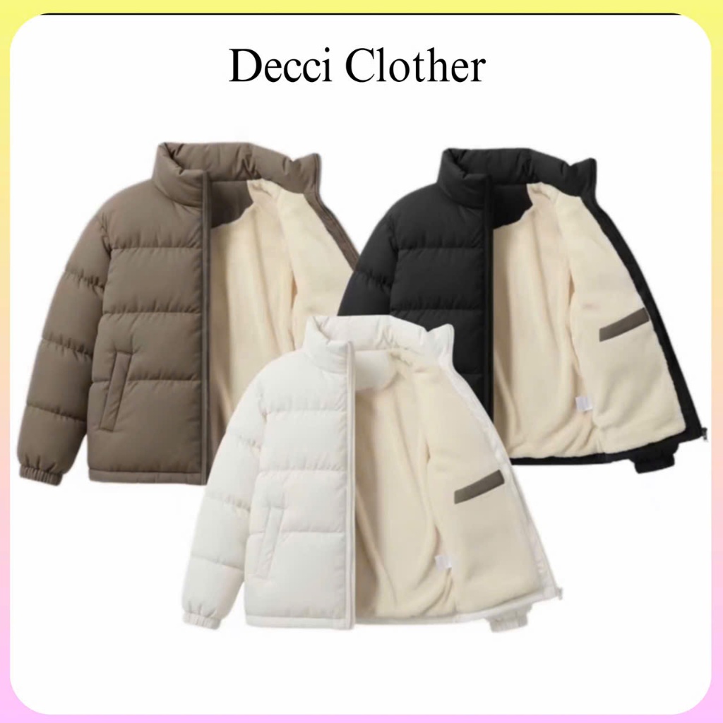 Áo Phao Lót Lông Cừu Cổ vải Cao Cấp, Áo Khoác Unisex Nam Nữ Đại Hàn Dày Dặn Chống Rét Giữ Ấm