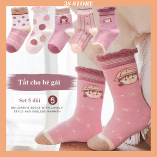  Tất cho bé 1 - 12 tuổi cho gái trẻ em nam nữ vớ cho bé trai hoạt tiết ô tô gấu dâu tây set 5 đôi tất vớ giá rẻ cuteT02 