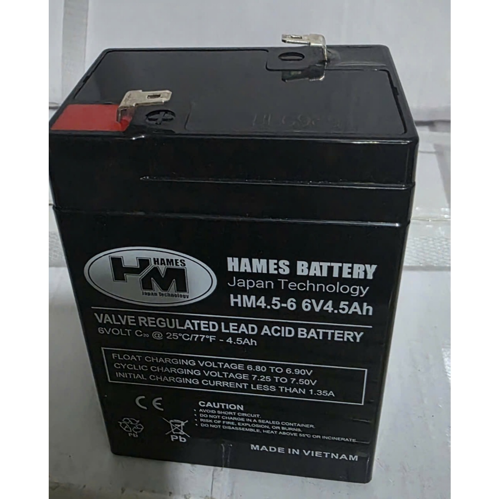 Ắc quy 6V 4.5Ah HAMES HM4.5-6 ( pin 6V-4,5ah ) dùng cho quạt sạc- cân điện tử xe điện trẻ em