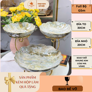  Khay Sứ Đựng Hoa Quả Vân Đá 2 Tầng 3 Đĩa Bồng Sang Trọng - Decor Tết 