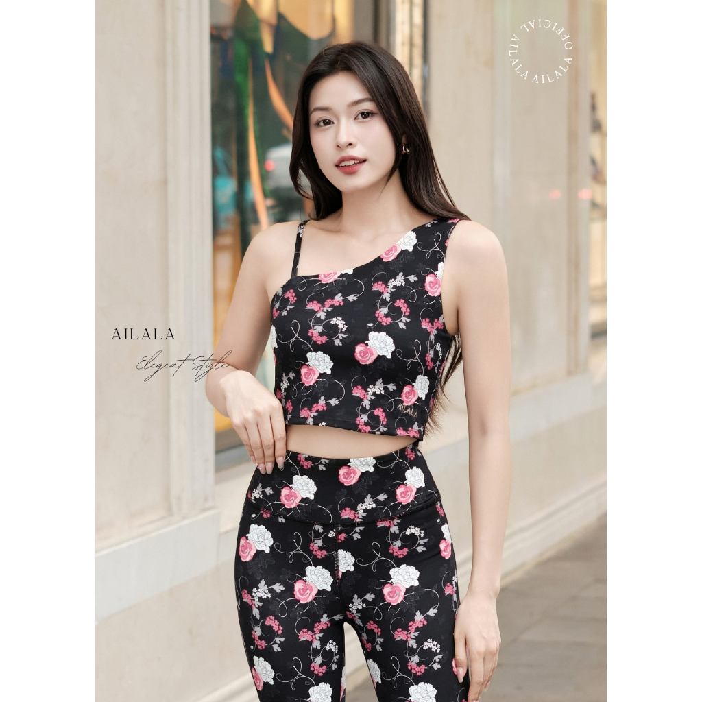 Áo Tập Yoga Gym Thể Thao Nữ Croptop Sẵn Đệm Ngực Họa Tiết Hoa AiLALA LUX01
