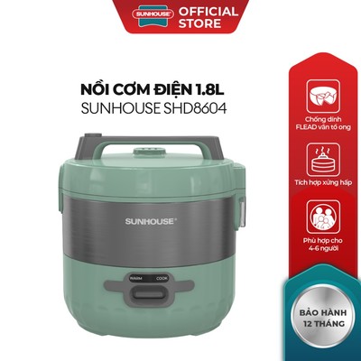 Nồi cơm điện 1.8L Sunhouse SHD8604 - Dung tích lớn 1.8L - Chống dính FLEAD vân tổ ong - Công suất 700W