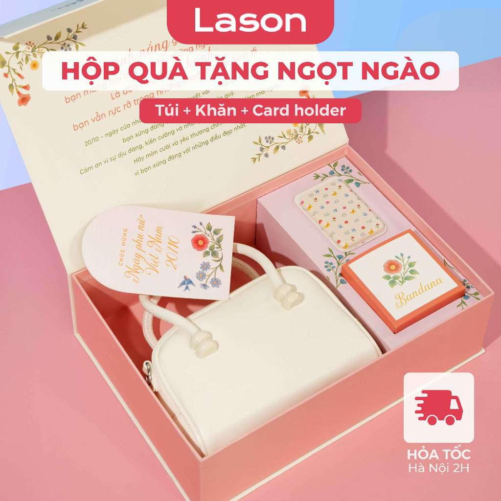 Hộp quà tặng Lason - Ngọt Ngào gồm túi xách, khăn lụa, card holder tặng phái nữ NNBOX