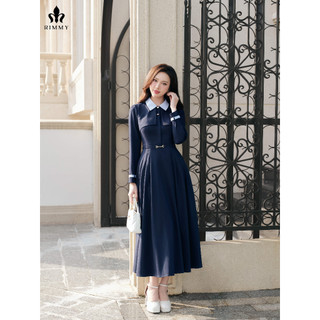  Dary Đầm Tuytsi Xanh Navy Phối Cổ Trắng Dáng Xòe Thanh Lịch Công Sở Thời Trang Thiết Kế Rimmy 