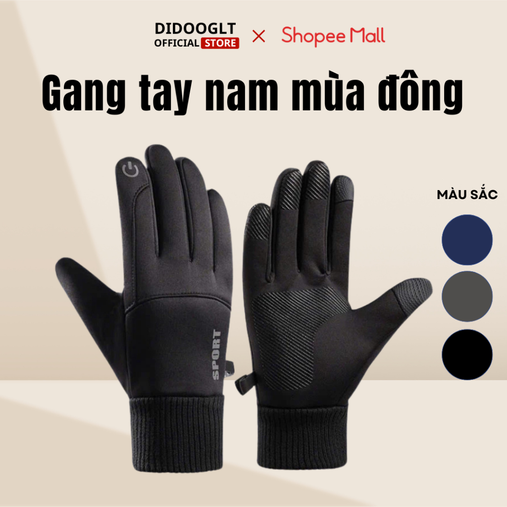 Găng tay nam mùa đông Didooglt chống nước cảm ứng giữ ấm đi xe máy mùa đông cảm ứng điện thoại lót nỉ lông