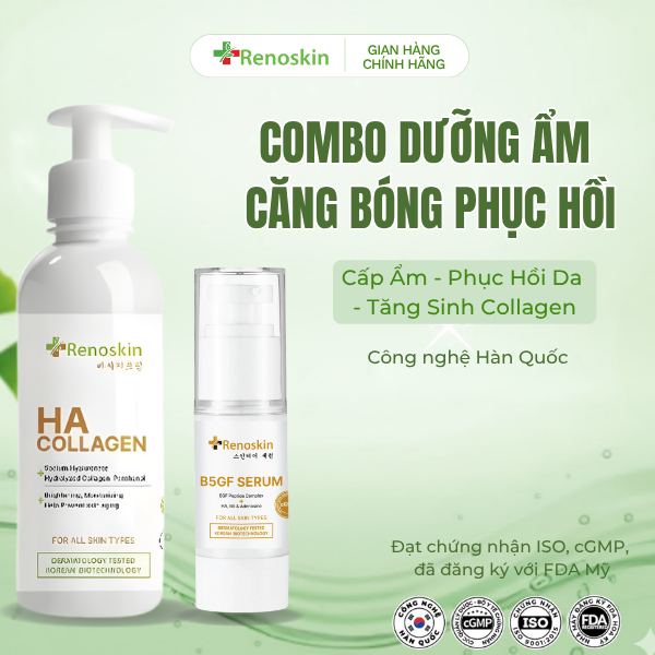 Combo dưỡng ẩm, phục hồi da | Kem HA Collagen & Serum B5GF Renoskin - Cấp ẩm, phục hồi da & tăng sin