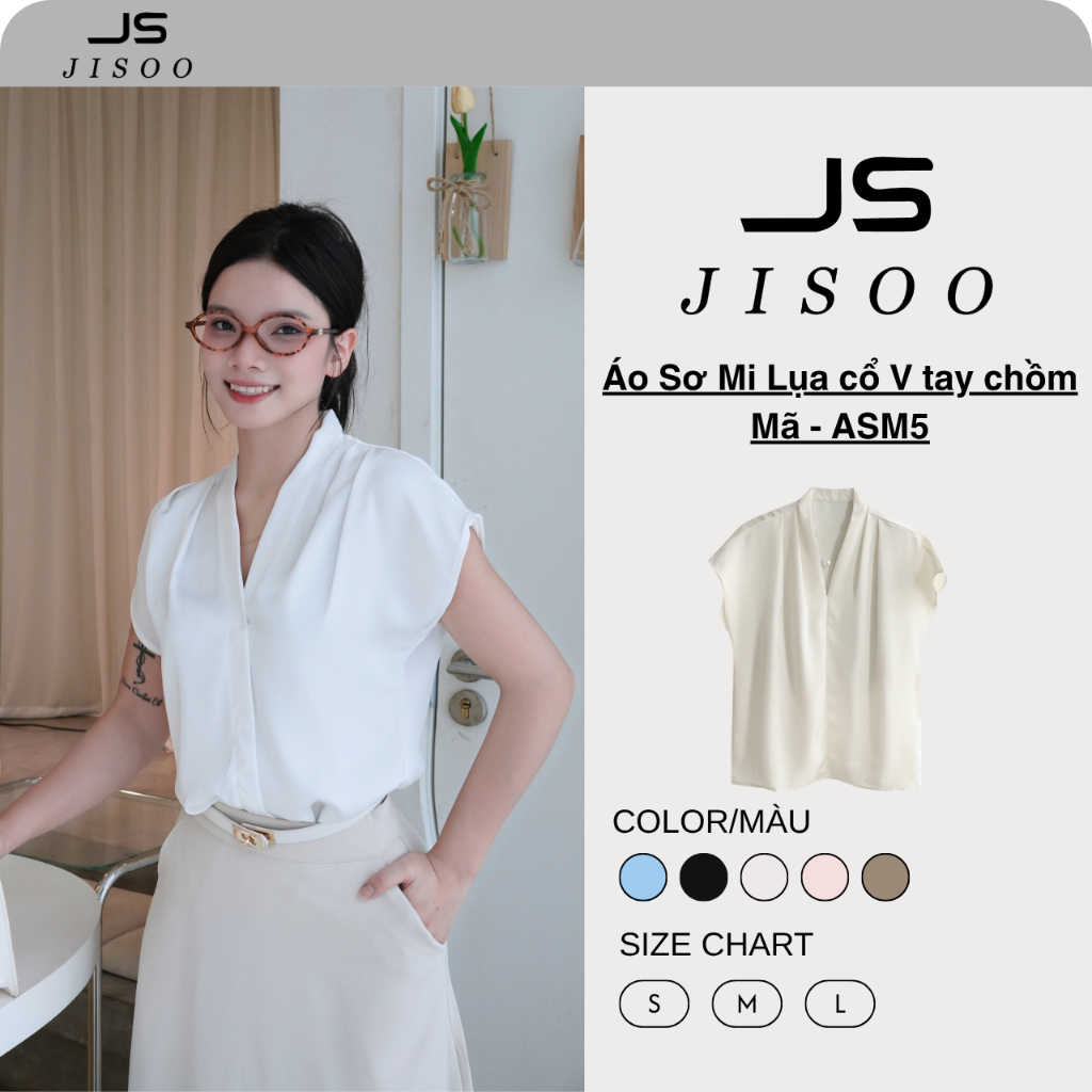 Áo Sơ Mi Cổ V JISOO FASHIONS Chất Liệu Lụa Cao Cấp Mềm Mại Phong Cách HÀn Quốc ASM5