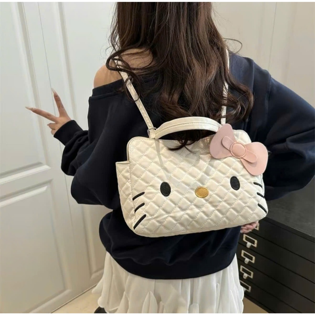 Balo Mèo Kitty Dễ Thương - Cặp Xách Tay Nữ Da PU Trần Trám Thiết Kế Nổi Bật Kèm Charm Gấu Xinh - DK298