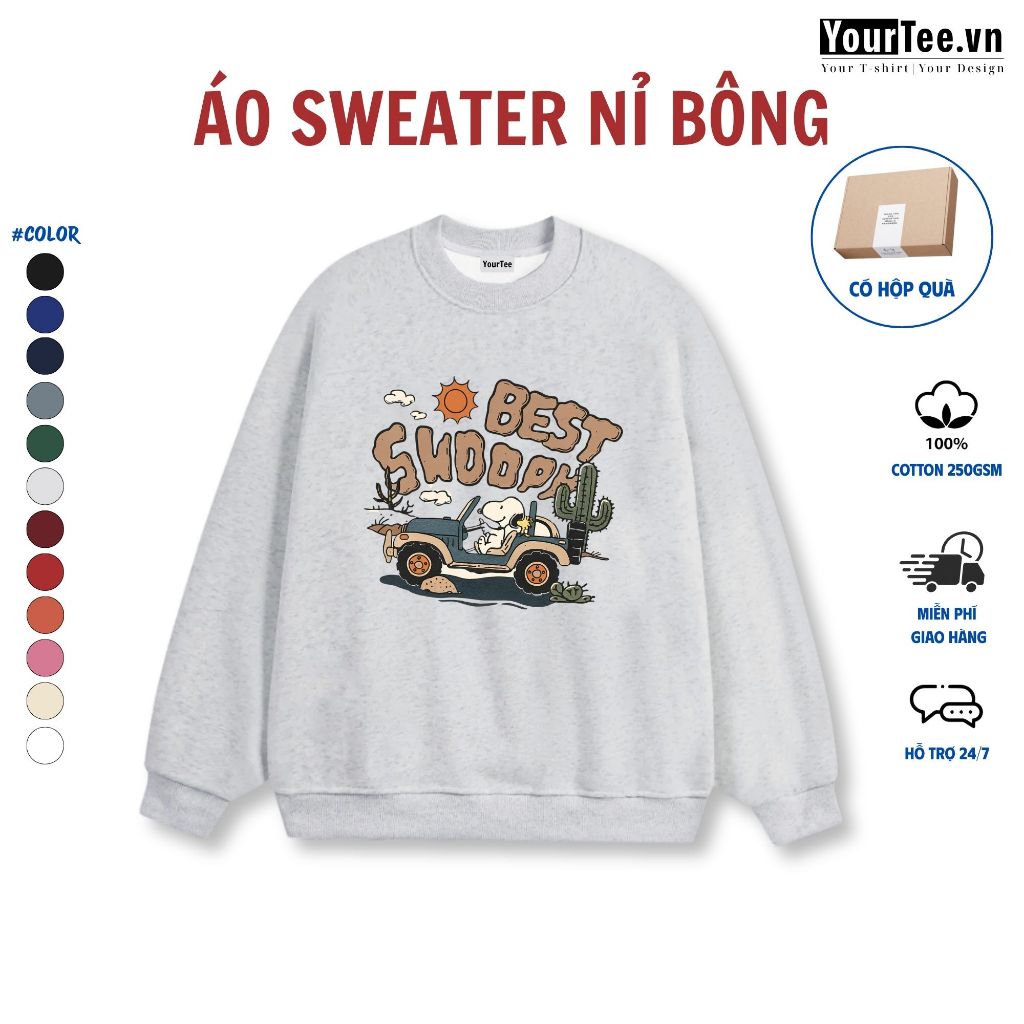 [ÁO SWEATER SNOOPY] Áo Sweater Nỉ Bông Cotton 350 GSM Dày Dặn In SNOOPY Có Hộp + YT New 01