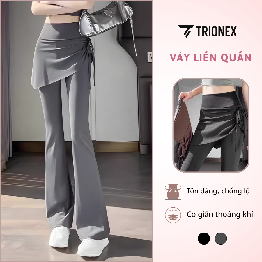 [Loại đẹp] Quần dài phối váy đi tập gym TRIONEX, tập yoga che khuyết điểm, ống loe hack dáng